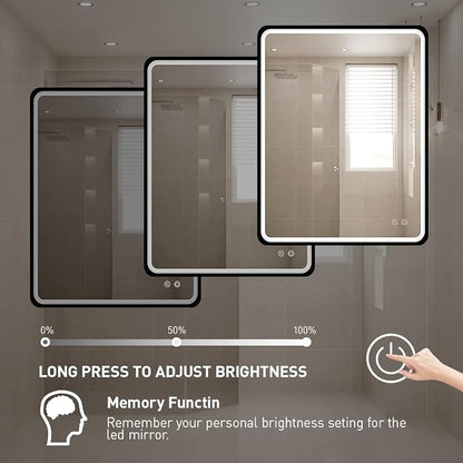 30X36 Inch LED Lighted Bathroom Mirror,Black Frame,3 Color | Lighted Vanity Mirror, Large Wall Mounted Makeup Mirror, 6000K, Dimmable Anti-Fog