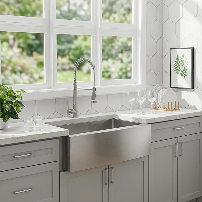 VCCUCINE Farmhouse Sink, 30x22 Inch Stainless Steel Farmhouse Kitchen Sink, Undermount Drop in Single Bowl Basin Apron Sink, Brushed Nickel Farm Sink With Strainer