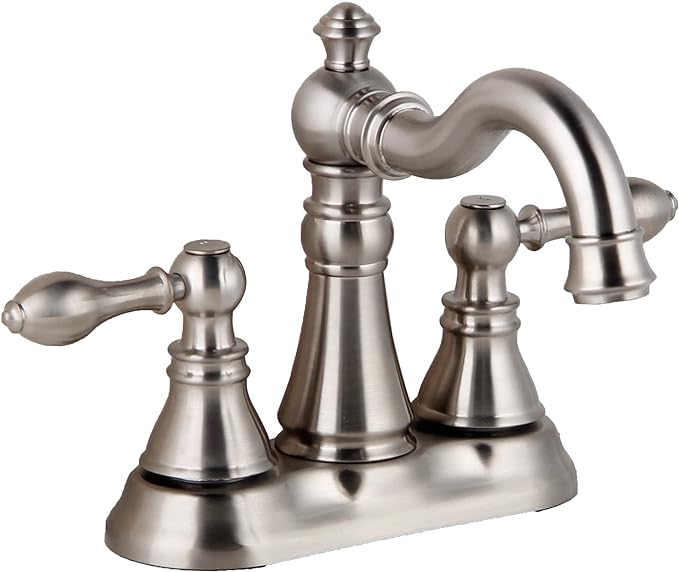 Two Handle Brushed Nickel Bathroom Faucet 3 Hole with Plastic Overflow Pop-Up Drain,Swivel Spout Bathroom Sink Faucet 4 Inch Centerset,Meets cUPC NSF 61-9 AB1953,F-0048-BN