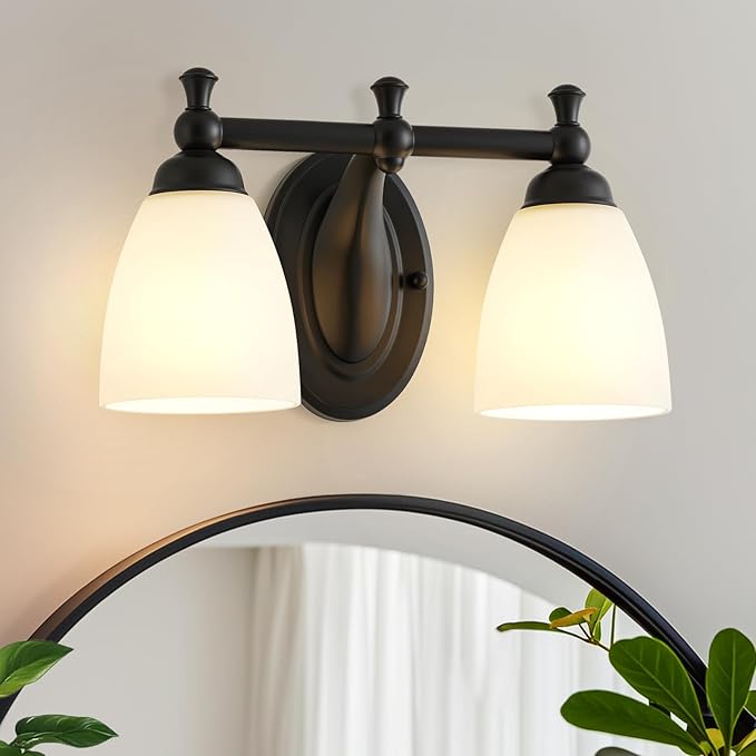 2 Lights Bathroom Vanity Light, Black Bath Vanity Light Modern Bathroom Vanity Lights Vintage Style for Living Room Cabinet Bedroom About Mirror