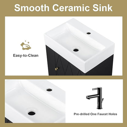 20" Floating Bathroom Vanity with Sink, Soft Closing Door,and Storage Shelves, Solid Wood Frame & MDF Modern Single Small Bathroom Vanity Cabinet with Open Shelf,Wall Mounted Black