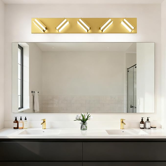 IZORRO LED Modern Bathroom Lights Fixtures(5-Light,Dimmable),Gold Acrylic Wall Lighting,Vanity Lights for Bathroom Over Mirror - 6000k 30In （No Assembly Required）