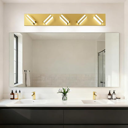 IZORRO LED Modern Bathroom Lights Fixtures(5-Light,Dimmable),Gold Acrylic Wall Lighting,Vanity Lights for Bathroom Over Mirror - 6000k 30In （No Assembly Required）
