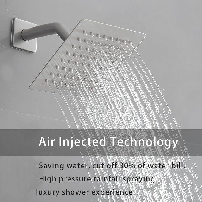 Shower Faucet Set Brushed Nickel 12 Inch Ceiling Mount Rainfall Shower System with 2 Rain Shower Head and Handheld Head Push Button Diverter Shower Trim Kit and Rough-in Valve Body