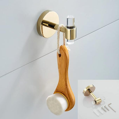 3 Pieces Bathroom Accessories Hardware Set Wall Mounted,Towel Rack 16 inches+Toilet Paper Holder+Hook,Acrylic and Brass,Gold Towel Bar Set SHUNLI