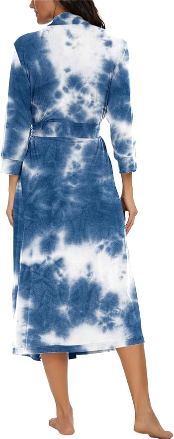 VINTATRE Women Kimono Robes Long Knit Bathrobe Lightweight Soft Knit Sleepwear V-neck Casual Ladies Loungewear