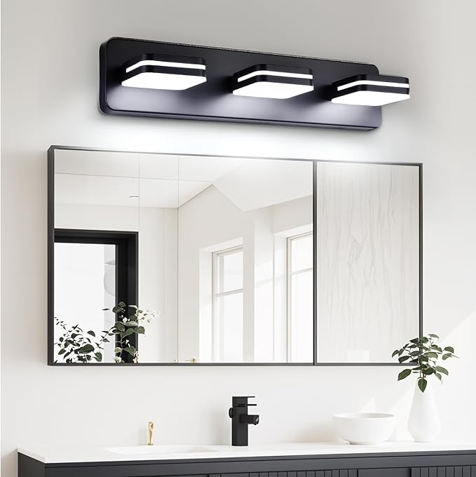 360° Rotate LED Dimmable Bathroom Vanity Light Fixtures, 1300LM Acrylic Matte Black Vanity Lights for Bathroom, Modern Wall Lighting Fixtures Over Mirror Kitchen Living (Natural White Light 5000K)