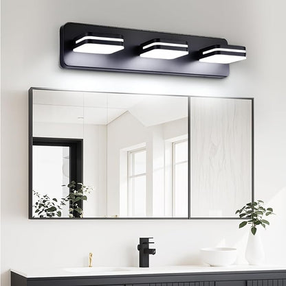 360° Rotate LED Dimmable Bathroom Vanity Light Fixtures, 1300LM Acrylic Matte Black Vanity Lights for Bathroom, Modern Wall Lighting Fixtures Over Mirror Kitchen Living (Natural White Light 5000K)