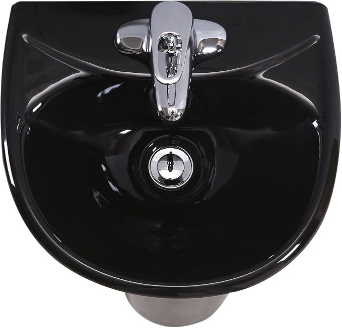 Renovators Supply Manufacturing Ondine 16" W x 34" H x 14.5" Proj. Glossy Black Pedestal Sink, Vitreous China, with Overflow and 4 in. Centerset Faucet Holes