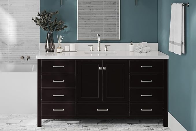 ARIEL Cambridge 66-inch Bathroom Vanity Base Cabinet,Solid Wood, 2 Soft Closing Doors, 9 Dovetail Drawers, Espresso