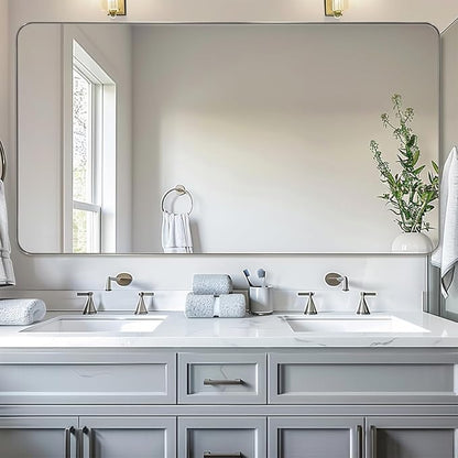Chrome Bathroom Mirrors for Over Sink, 24x48 Inch Polished Silver Mirror for Wall, Rectangular Metal Framed Vanity Mirror -Modern Clean Design with Superior Stainless Steel Frame