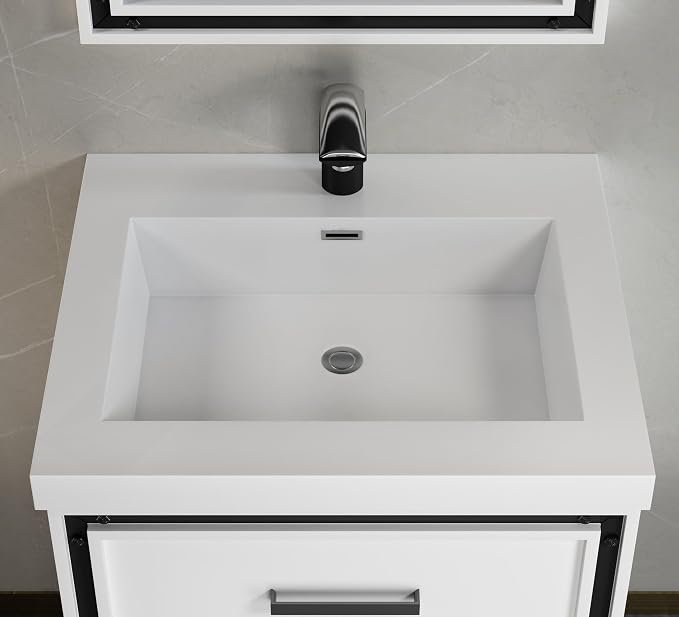 Dowell 25" Bathroom Sink,Single Bowl Vanity Basin,Rectangular Drop-In Bathroom Sink with Overflow,White-000 2522BP