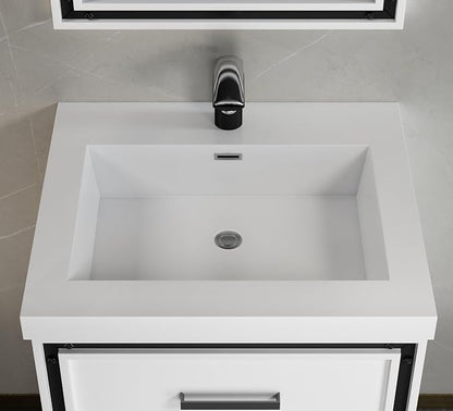 Dowell 25" Bathroom Sink,Single Bowl Vanity Basin,Rectangular Drop-In Bathroom Sink with Overflow,White-000 2522BP