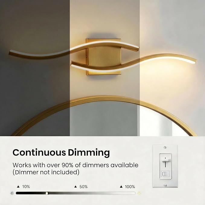 Vanity Light for Bathroom, 23.6 Inch Gold LED Dimmable | Bathroom Lights Fixture Over Mirror, 5CCT Adjustable Color Temperatures Modern Wall Sconces for Bathroom Bedroom Living Room