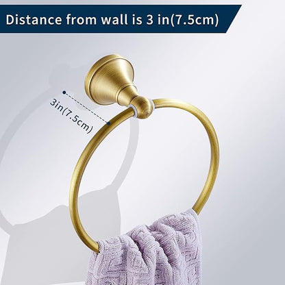 Leyden Antique Brass Toilet Paper Holder Towel Ring, Brass Hand Towel Holder Bathroom Accessories Set Retro Bathroom Hardware Tissue Toilet Roll Holder for Home or Kitchen, 2 Pieces