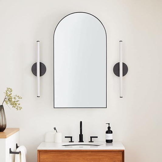 Brushed Nickel Arched Recessed Bathroom Medicine Cabinet with Mirror Stainless Steel Metal Framed Rectangular Bathroom Cabinet with Mirror 16x28.3''