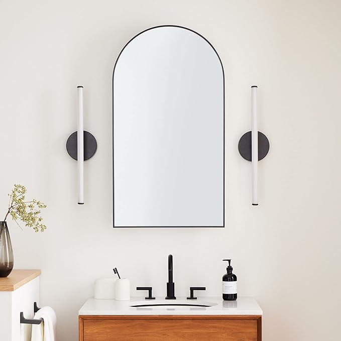 Matt Black Arched Recessed Bathroom Medicine Cabinet with Mirror Stainless Steel Metal Framed Rectangular Bathroom Cabinet with Mirror 16x28.3''