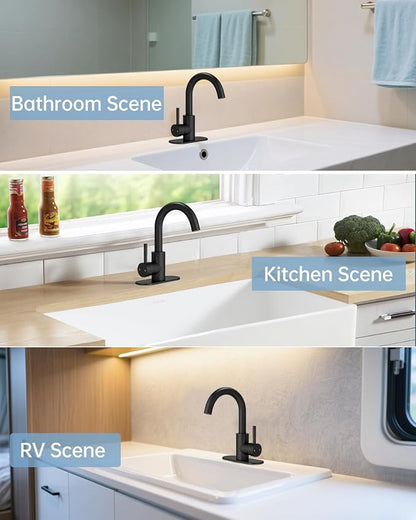 Fransiton Bathroom Faucets, Bar Sink Faucet Single Hole for Bathroom Kitchen Campers with Deck Plate Outdoor Faucet Vessel Farmhouse Vanity Lavatory (Matte Black - C)