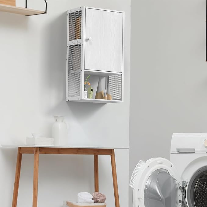 Small Medicine Cabinet, White Bathroom Cabinet Wall Mounted, 3-Tier Bathroom Wall Cabinet, Wood Wall Mounted Hanging Cabinet for Small Spaces, Living Room, Laundry, Kitchen