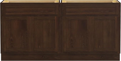 Vanity Art 60 Inch Bathroom Base Cabinet Only, Double Sink Top (Not Include Sink) with Door & Soft Close Hinge, Unassembled Floor Cabinet, Brown, 2ea 30 Inch Combo