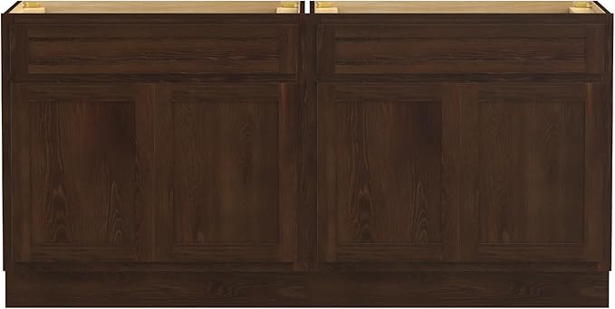 Vanity Art 66 Inch Bathroom Base Cabinet Only, Double Sink Top (Not Include Sink) with Door & Soft Close Hinge, Unassembled Floor Cabinet, Brown, 2ea 33 Inch Combo