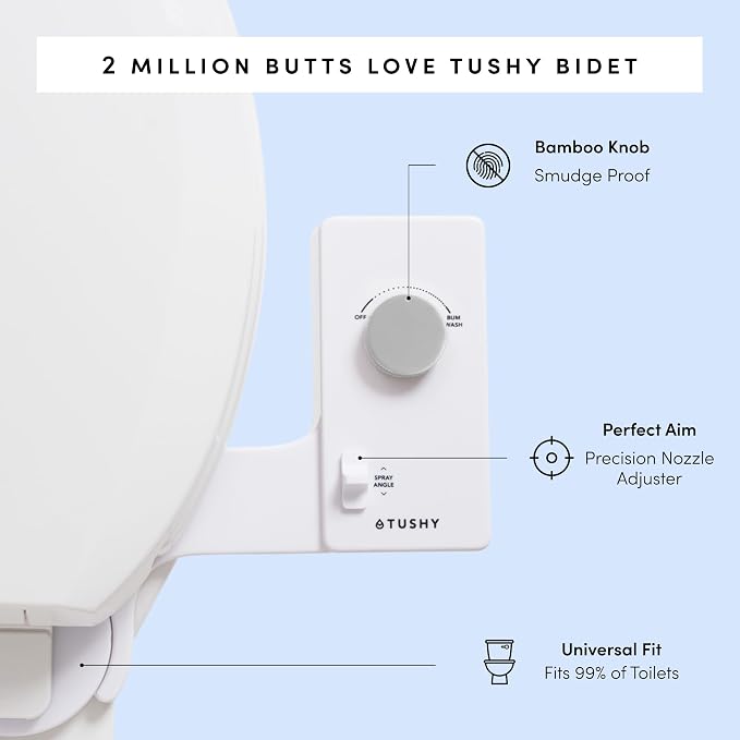 TUSHY Classic Brushed Nickel Bidet and Relaxed Ottoman White Bundle