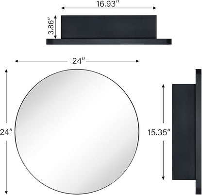 Surface Mount Black Round Circle Bathroom Medicine Cabinet with Mirror Circlular Shaped Stainless Steel Metal Framed Medicine Cabinets Bathroom Cabinet with Mirror 24'' Diameter