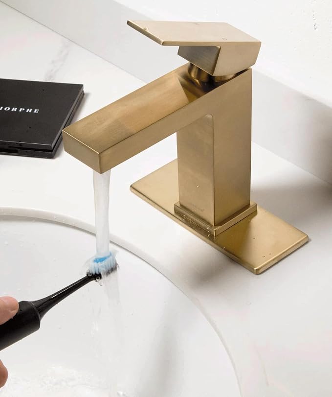 Bronze Gold Bathroom Faucet Single Hole, Gold Single Handle Bathroom Sink Faucet with Drain Assembly, Deck Plate Included, BF307-BB