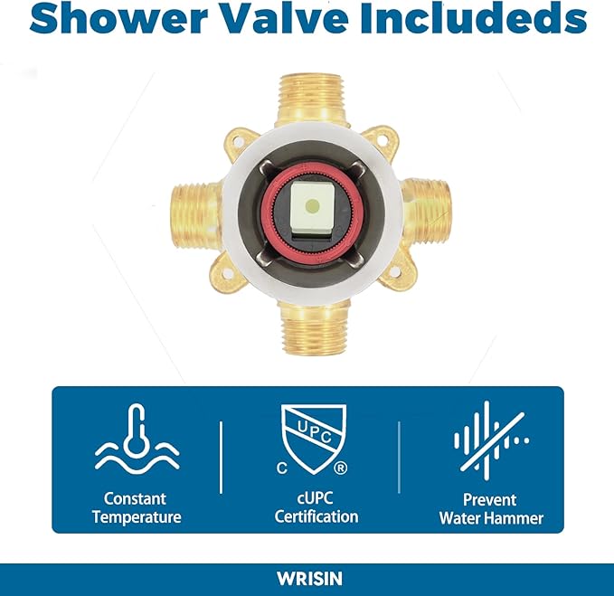Tub Shower Faucet Set with Valve, WRISIN Shower Faucets Sets Complete Brushed Nickel with 6 Inch High-Pressure Rian Showerhead