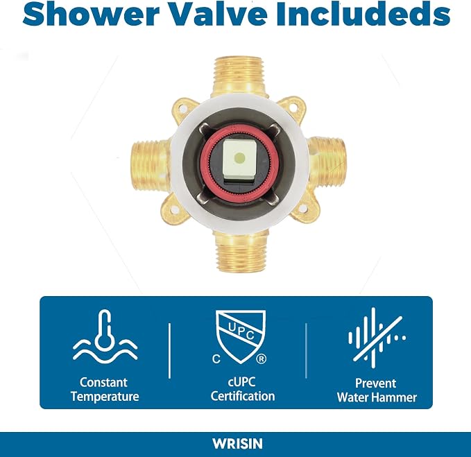 Brushed Gold Shower Faucet Set with Valve, Gold Shower Head and Handle Set, Brushed Gold Shower Head