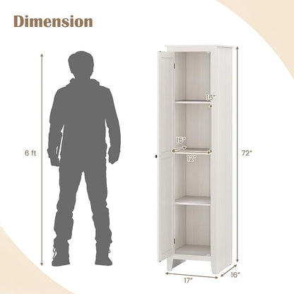 GIANTEX 72-Inches Narrow Storage Cabinet, Tall Bathroom Floor Cabinet with 4 Shelves, Barn Door, Anti-tilt Device, Raised Feet, Slim Storage Unit for Small Spaces, Living Room, Home Office, Kitchen