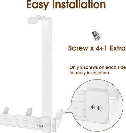 Long Over The Door Hooks with 15.75-inch Arms for Easier Access By Women, Heavy Duty Door Hanger for Winter Coat, L16U, Fits Standard 1 3/8'' Doors, Towel Racks Organization, White