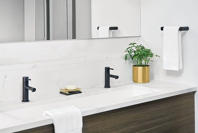 Moen Align Matte Black One-Handle Modern Bathroom Faucet with Drain Assembly and Optional Deckplate, 6190BL