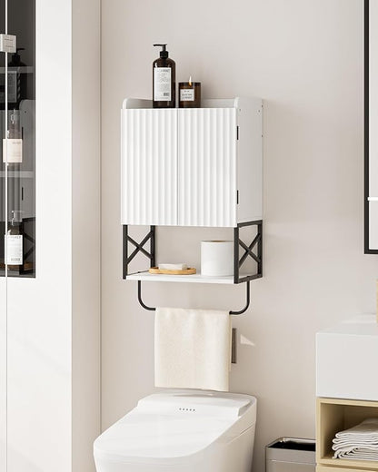 Masupu Bathroom Cabinet Wall Mounted, Wooden Medicine Cupboard with Adjustable Shelves, Space-Saving Wall Storage Unit for Bathroom, Kitchen and Living Room (9" D x 15.35" W x 27.16" H,Modern White)
