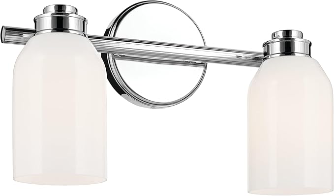 Kichler Shae 15" 2-Light Vanity Light with White Opal Glass in Chrome, for Bathroom Vanity, Powder Room, Over a Mirror, (15" W x 9" H), 55201CH