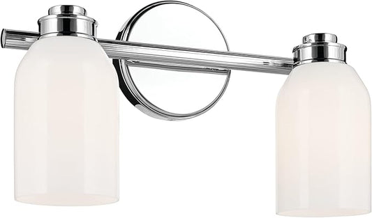 Kichler Shae 15" 2-Light Vanity Light with White Opal Glass in Chrome, for Bathroom Vanity, Powder Room, Over a Mirror, (15" W x 9" H), 55201CH