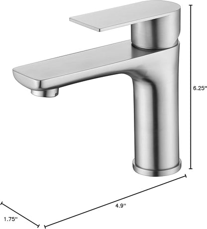 SUMERAIN Brushed Nickel Bathroom Sink Faucet Washbasin Faucet 304 Stainless Steel Single Hole Single Lever Handle