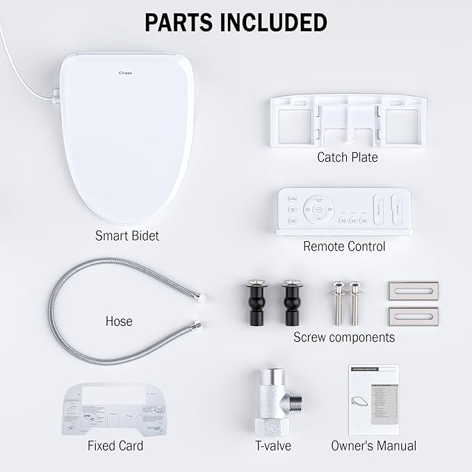 Electric Smart Bidet Toilet Seat, Warm Water and Adjustable Pressure, Elongated Heated Toilet Seat and Warm Air Drying, Slow Close Lid,Night Light,Wireless Remote,White (Elongated)