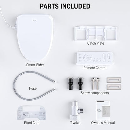 Electric Smart Bidet Toilet Seat, Warm Water and Adjustable Pressure, Elongated Heated Toilet Seat and Warm Air Drying, Slow Close Lid,Night Light,Wireless Remote,White (Elongated)