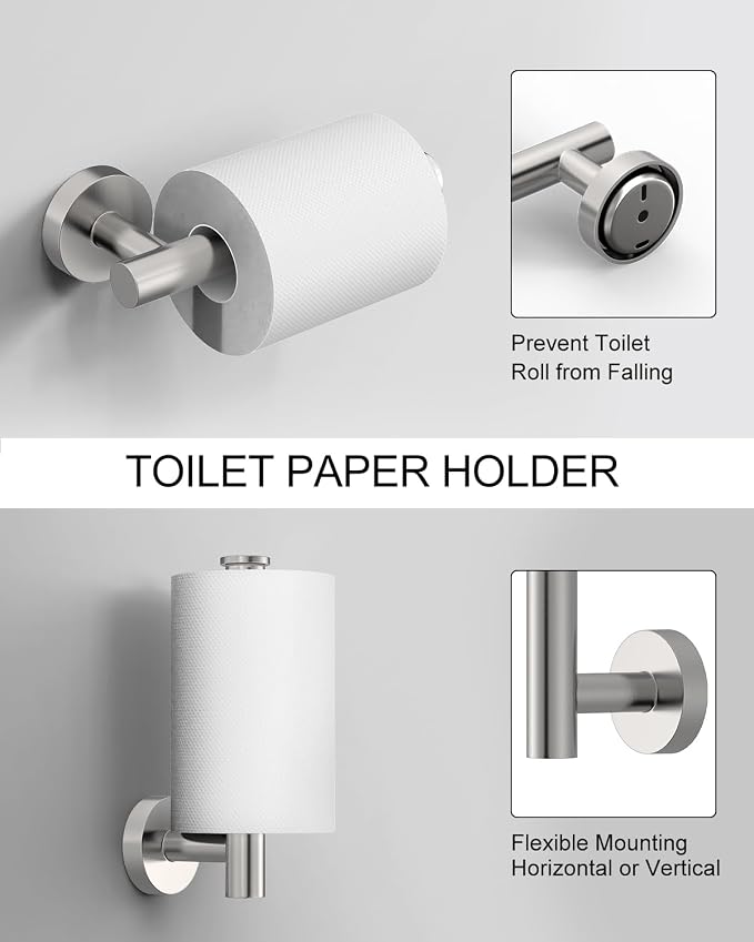 Wall-Mount Towel Bar Bathroom Hardware Accessory Set 12-Piece | Brushed Nickel,Stainless Steel,Wall Mount,Bathroom Hardware Set,Simple DIY installation,Stain-resistant and easy to maintain