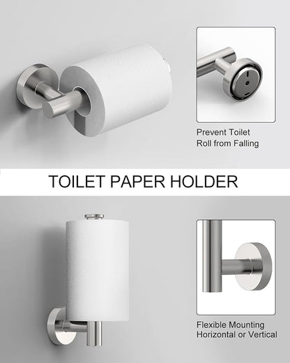 Wall-Mount Towel Bar Bathroom Hardware Accessory Set 12-Piece | Brushed Nickel,Stainless Steel,Wall Mount,Bathroom Hardware Set,Simple DIY installation,Stain-resistant and easy to maintain