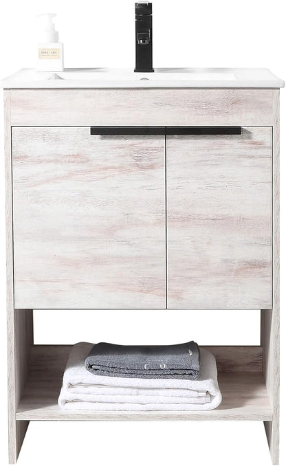 Phoenix 24 Inch Bathroom Vanity with Sink – Modern Design, Soft-Close Doors, Storage Drawers, Durable Build – Rustic White for Small Bathrooms (Full Assembly Required)