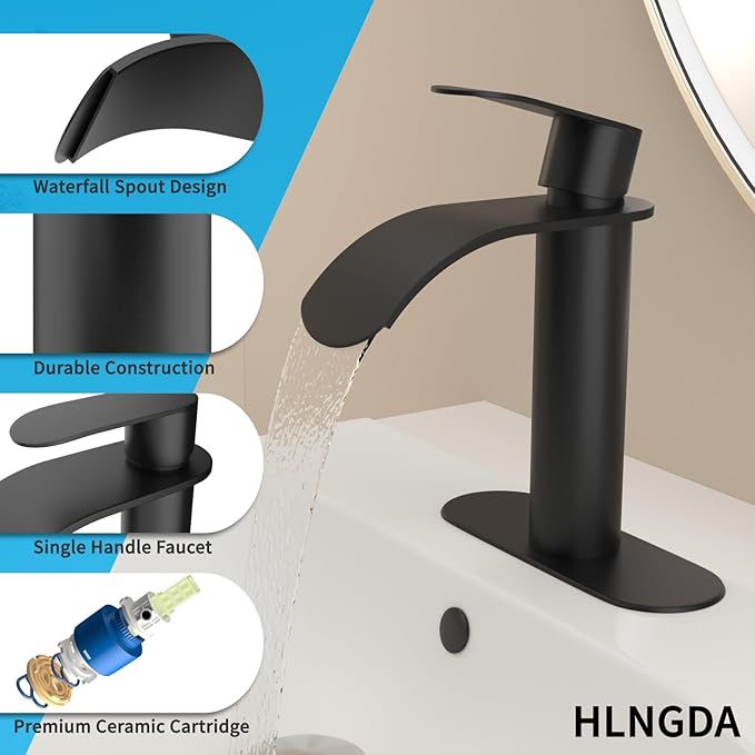 Vessel Sink Faucet,1 Hole Single Handle Tall Bathroom Vanity Faucets,Faucet for Bathroom Sink Modern Utility with Metal Pop Up Drain,Rv Lavatory Faucet Basin Mix Tap Solid Brass,Matte Black