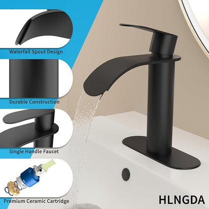 Vessel Sink Faucet,1 Hole Single Handle Tall Bathroom Vanity Faucets,Faucet for Bathroom Sink Modern Utility with Metal Pop Up Drain,Rv Lavatory Faucet Basin Mix Tap Solid Brass,Matte Black