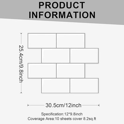 10 Sheets Thicker Peel and Stick Backsplash, Peel and Stick Tiles, Marble Look Wall Tiles Backsplash for Kitchen and Bathroom, Livingroom, 12"x9.8", White
