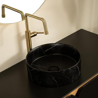 Bathroom Vanity with Sink 48 Inch, Floating Fluted Vanity with Vessel Sink, Modern Wall Mounted Bathroom Vanity Cabinet with 2 Doors, Black Ceramic Sink & Sintered Stone Top, Black