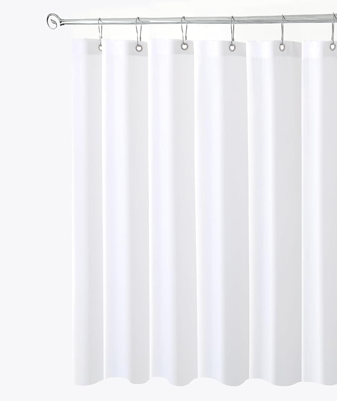 Fabric Shower Curtain Liner 72"W x 65"L-White Short Height Shower Liners | Hotel Quality Water Resistant Shower Liners for Bathroom-Machine Washable Cloth Polyester Bath Curtain-Rental Apartment Home