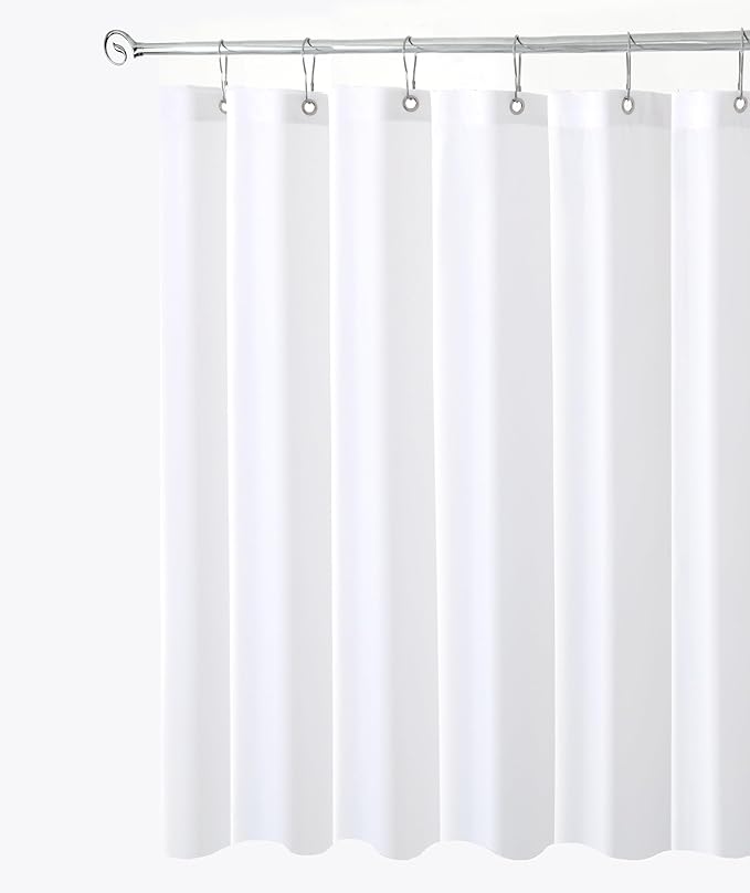 Biscaynebay Fabric Shower Stall Curtain Liners, White 54 Inch Width by 72 Inch Length, Water Resistant Bathroom Curtains, Rust Resistant Grommets (9 Holes) Weighted Bottom Machine Washable