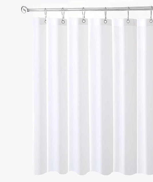 Biscaynebay Fabric Shower Stall Curtain Liners, White 54 Inch Width by 72 Inch Length, Water Resistant Bathroom Curtains, Rust Resistant Grommets (9 Holes) Weighted Bottom Machine Washable