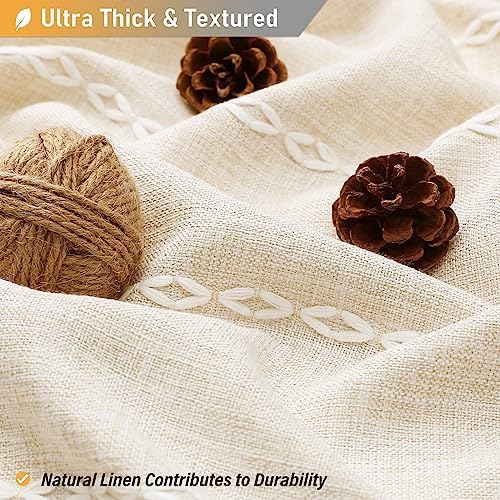 BTTN 60x72 Boho Farmhouse Linen Heavy Duty Shower Curtain Set, Cream/Beige
